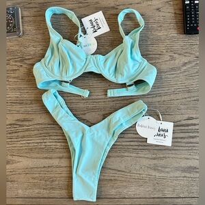 NEW Kulani Kinis UNDERWIRE BRALETTE BIKINI TOP Skye Blue S and Y Cheeky Bottom M